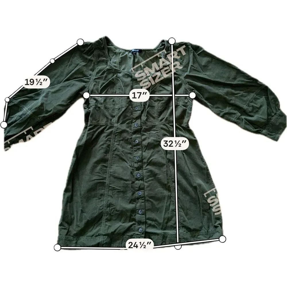 Madewell Esti Corduroy Dress Olive Green Long Sleeve 100% Cotton Women’s 16 - Picture 4 of 6